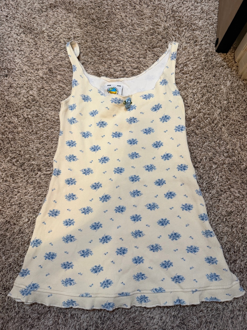 UNIF Cream Mini Dress with Blue Floral Print